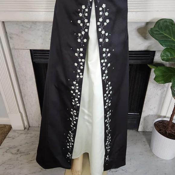 Vtg 80s Zum Zum Black Prom Dress Pistachio Sequin Beaded Floral Strapless Sz 3